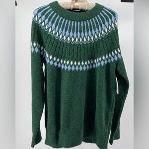 Croft & Barrow NWT Fair Isle Nordic Sweater Womens M Cozy Winter Green Pullover